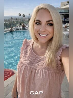 GAP Lace Yoke Sleeveless Tank Top - Light Blush